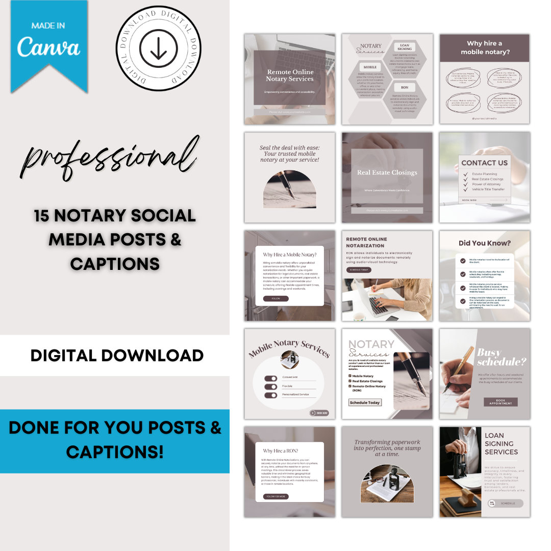 Signing In Posts 15 Notary Social Media Posts & Captions | Mobile Notary Insta Posts ...