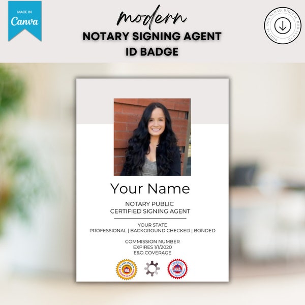 Notary ID Badge | Notary Identification Badge | Notary Badge | Signing Agent Badge | Signing Agent ID Card | Notary ID Card | Nsa | Lsa |