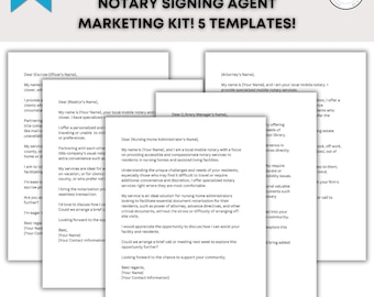 May include: A marketing kit for notary signing agents, featuring five templates. The design has a modern aesthetic with a minimalist layout. The text includes the words "modern", "NOTARY SIGNING AGENT", "MARKETING KIT! 5 TEMPLATES!" and "MADE IN Canva".