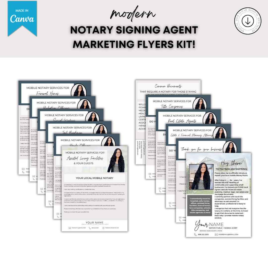 Notary Marketing Kit | 12 Notary Flyers | Signing Agent Marketing Kit |  Notary Signing Agent Marketing | Notary Marketing Kit | NSA | LSA