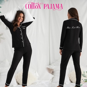 Personalized Cotton Full Pajama Set Bridesmaid Pajamas Long Set Bridal Party Gift Bridesmaid Gifts Long Pant Sleeve Set Bachelorette Party