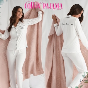 Personalized Cotton Full Pajama Set Bridesmaid Pajamas Long Set Bridal Party Gift Bridesmaid Gifts Long Pant Sleeve Set Bachelorette Party