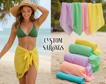 Gepersonaliseerde bruids sarong bedekken – aangepaste naam strand wrap voor bruidsmeisjes, vrijgezellenfeest, vakantie, zwembadfeesten – lichtgewicht zomercadeau