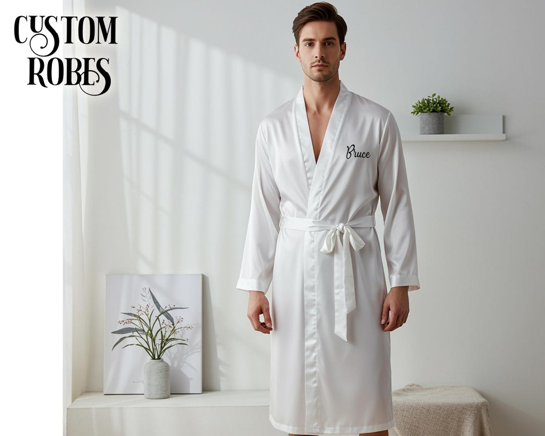 Personalize Satin Mens Robes, Custom Gift for Groom, Gift for Him ...