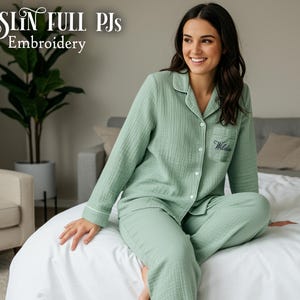 Personalized Embroidery Muslin Pajama Set Muslin Crinkled Pajama Summer Pajamas Set Gauze Pajama Women Turkish Embroidery Pjs