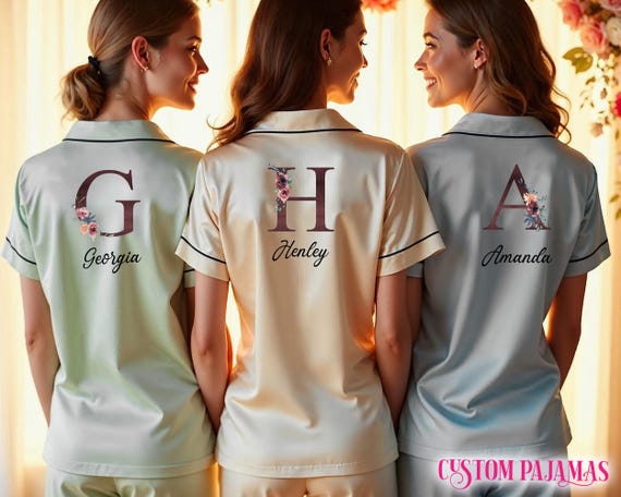 Bride Squad Pajamas Custom Floral Initial Bridesmaid Pjs