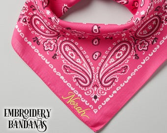 Embroidery Bandana, Cotton Bandana, Personalized Embroidered Bandanas, Custom Embroidered Name Bandana, Bridesmaid Bandana, Paisley Bandana