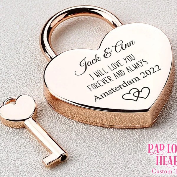 Padlock with Key, Heart Shape Padlock, Personalized Engraved Padlock, Love Lock, Engraved Lock, Engagement Keepsake Gift, Anniversary Gift