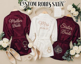 Bride and Bridesmaid Robes Maid of Honor Robes Hen Party Robes Bridal Shower Robes Custom Satin Robes Personalized Text Robes Bride Robes