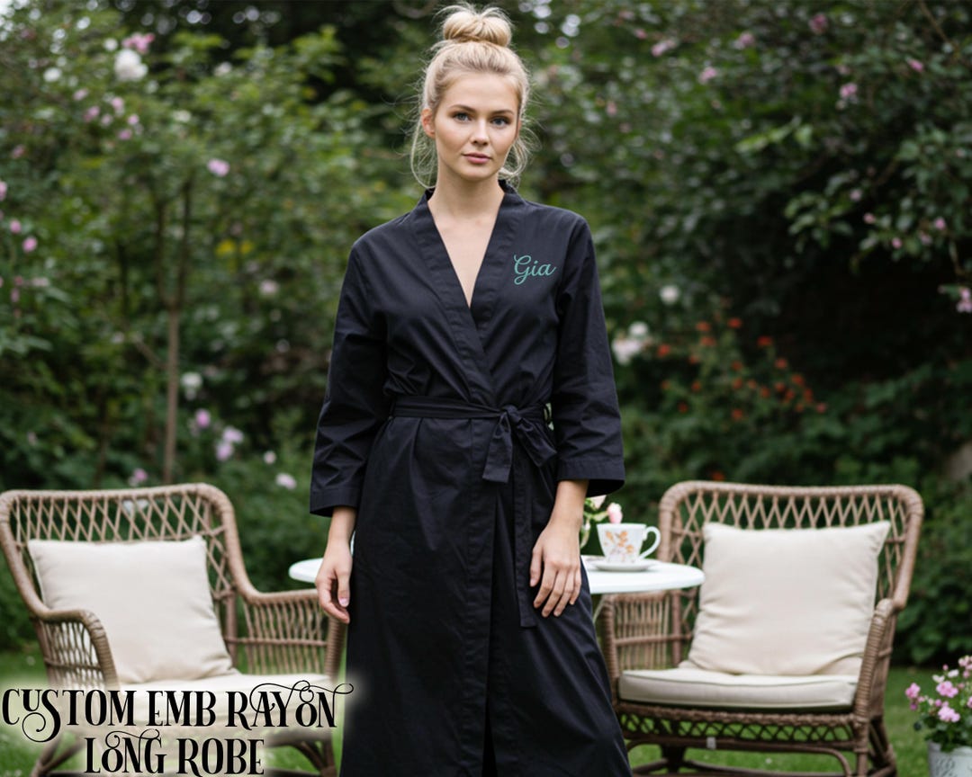Long Embroidered Robe Custom Rayon Long Robe for Women, Embroidered Lounge Robe, Bridal Party ...