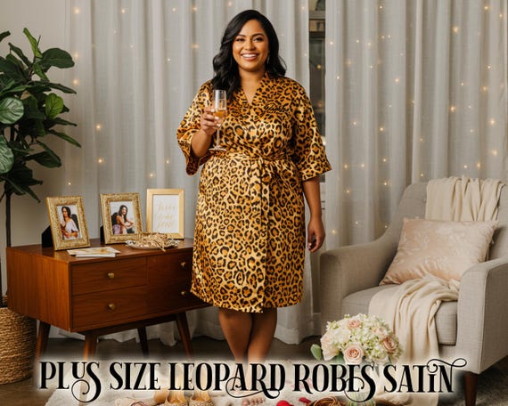 Personalized Robes with Leopard Printed Designs for Bridesmaid Plus Size Robes Bridal Shower Robes Honeymoon Gifts Wedding Favor Custom Robe
