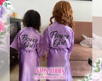 Flower Girl Kids Robe Kimono Robes Bridal Robe Personalized Robe Custom Robes Custom Bridesmaid Gift Hen Party Robe Birthday Robe Satin Robe