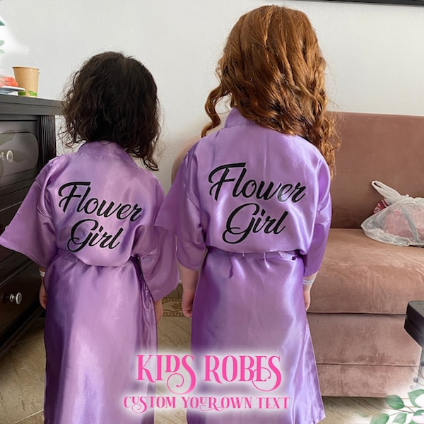 Flower Girl Kids Robe Kimono Robes Bridal Robe Personalized Robe Custom Robes Custom Bridesmaid Gift Hen Party Robe Birthday Robe Satin Robe