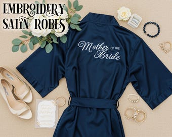 Satin Personalized Embroidery Robes, Wedding Robe, Bachelorette Robes, Bridal Satin Robes, Getting Ready Gown, Birthday Robe, Spa Party Robe
