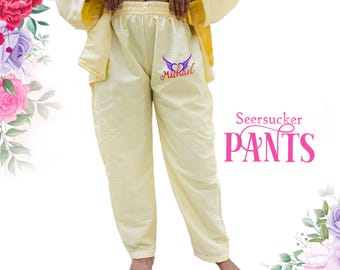 Pyjamahose aus Seersucker | Bestickte Pyjama-Hose | Brautjungfer Geschenke | Monogrammiert Seersucker Pyjama | Nachtwäsche Schlafhose | Geschenk für Sie