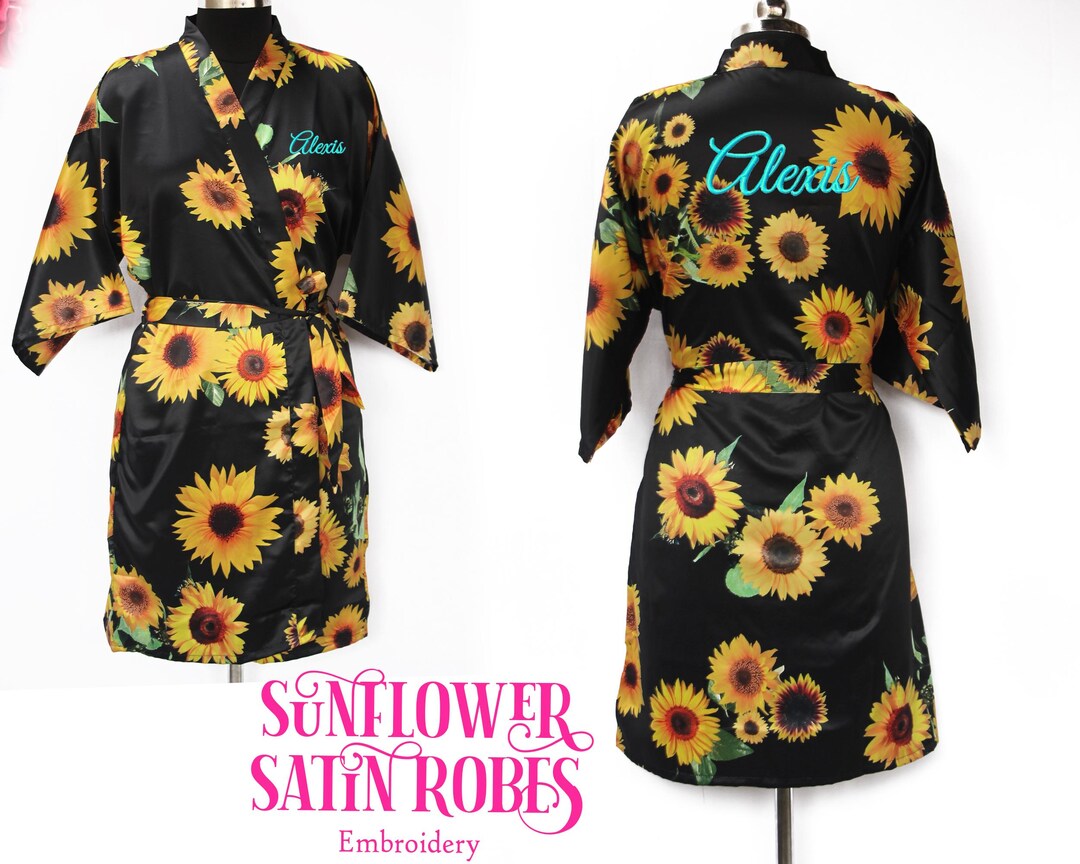Bridesmaid Robes- Sunflower Robes- Floral Bridesmaid Robes- Satin ...