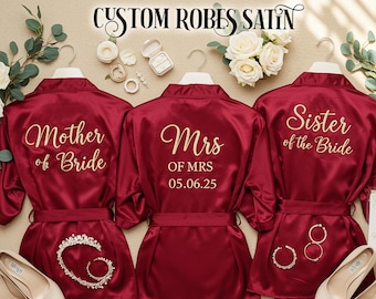 Personalized Name Bridal Robe Set Satin Robes Wedding Robes Bride Party Robes Bachelorette Robes Bride Squad Robes Silky Robes Gifts for Her