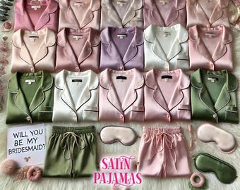 Personalized Pajamas Set Bridesmaid Pajamas Short Set Bride Squad Bridesmaid proposal Customized Pyjamas Custom Satin Pajama Set Wedding