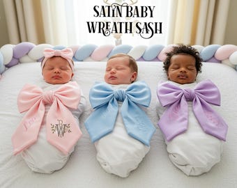 Faixa de cetim personalizada para bebê – Adereço para fotos de recém-nascido – Laço para porta de hospital – Presente para chá de bebê – Faixa personalizada com nome para guardar de lembrança para a nova mamãe