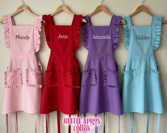 Personalisierte Baumwollschürze für Frauen Kinder Schürze Geraffte Schürze Gartenschürze mit verstellbaren Trägern Küchenschürze mit Tasche Housewarming Geschenk