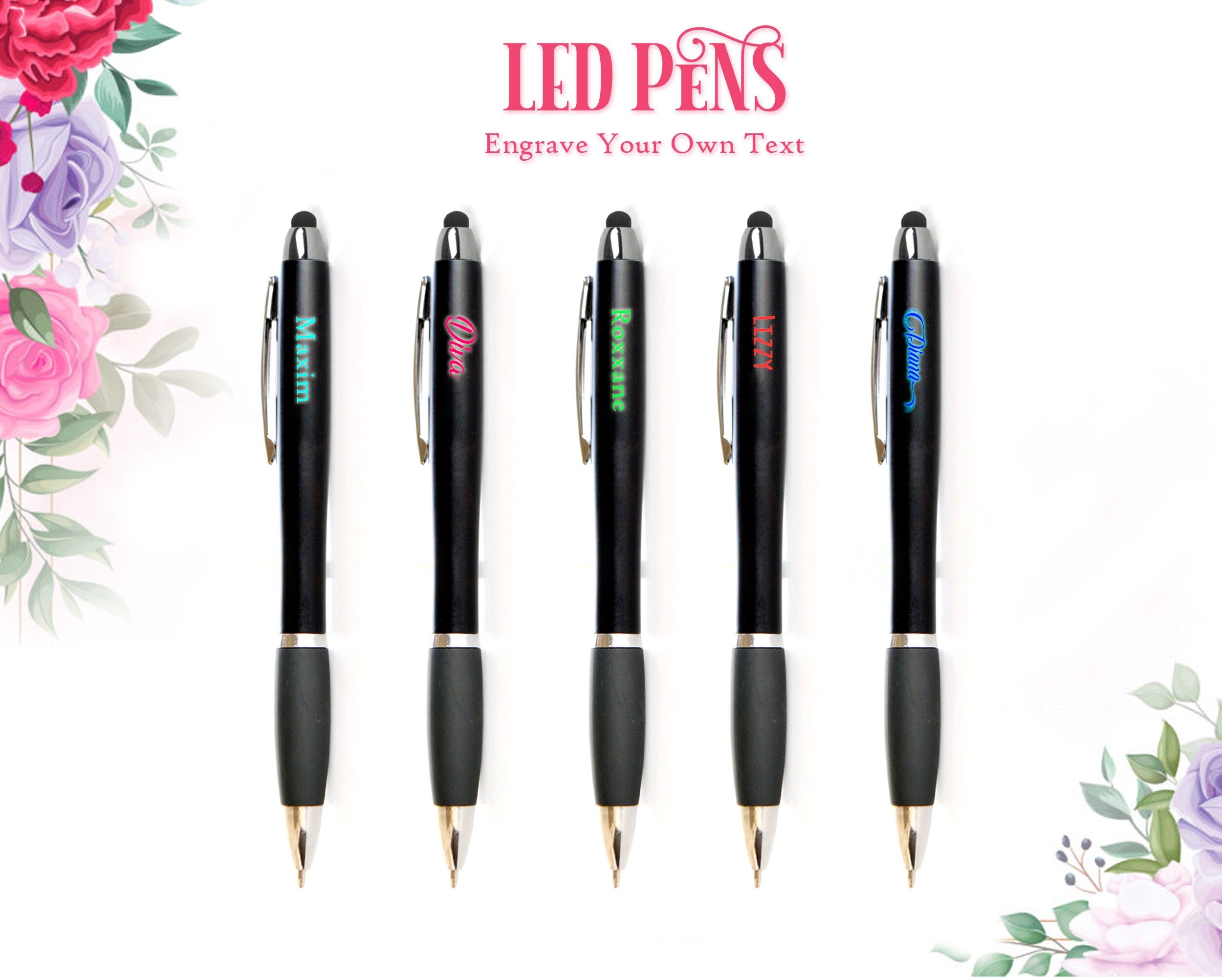 PENNA PENNE LED CON NOME LOGO LUCE LED TOUCH IDEA REGALO GADGET SFERA  SCUOLA