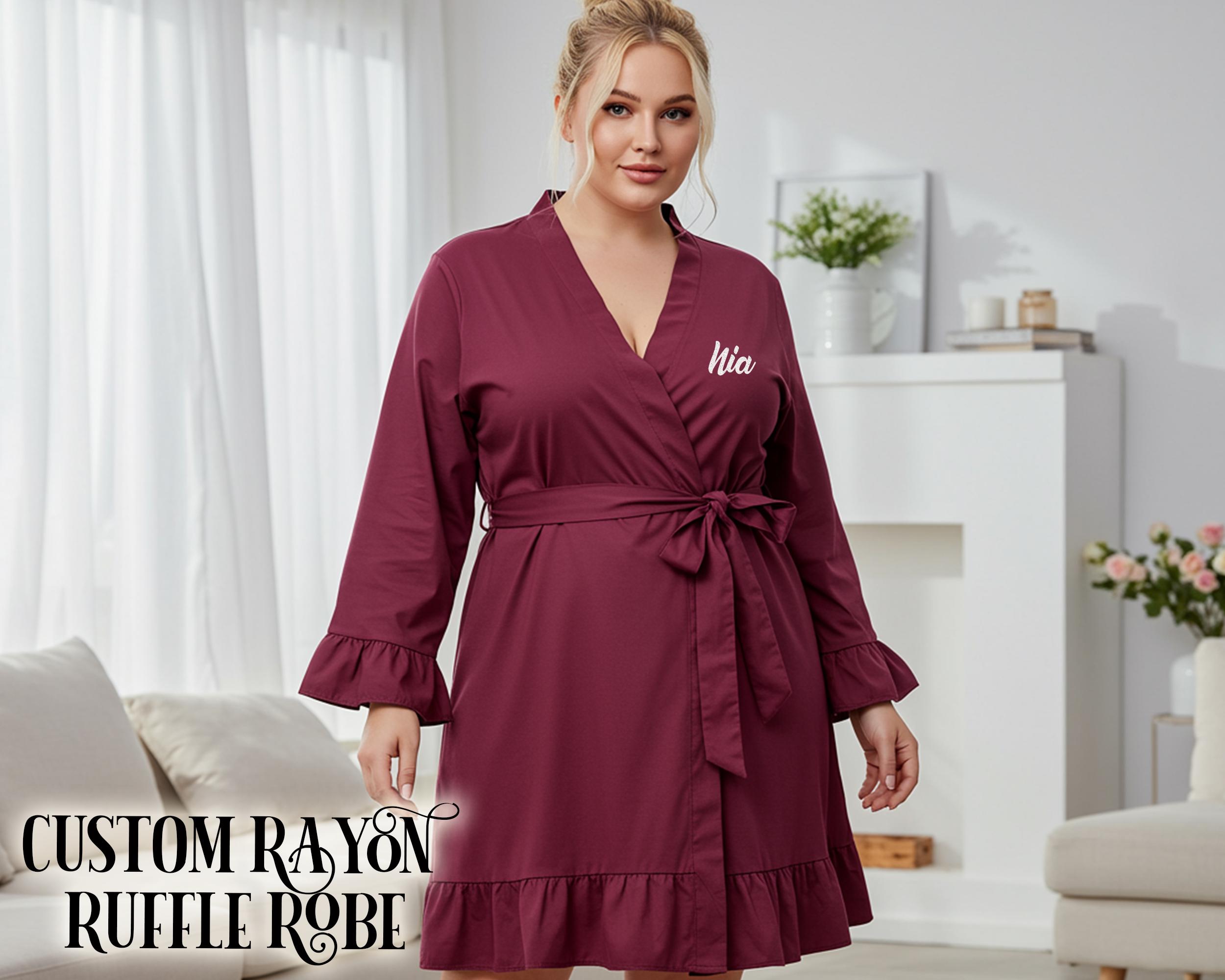 Ladies Robe With Ruffles Personalized Plus Size Ruffle Robe for Women, Custom Name Rayon Lounge ...