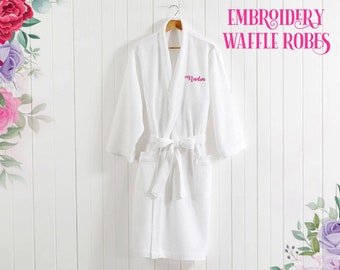 Personalized Bridesmaid Embroidery Robes, Wedding Waffled Knit Robes, Waffled Robes, Bachelorette robes, Bridal robes, Bridal Shower robes