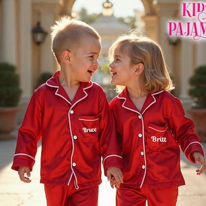 Pigiama lungo personalizzato per bambini, pigiama per feste di compleanno, set di pantaloni lunghi e maniche per damigelle d'onore, pigiama completo in raso personalizzato