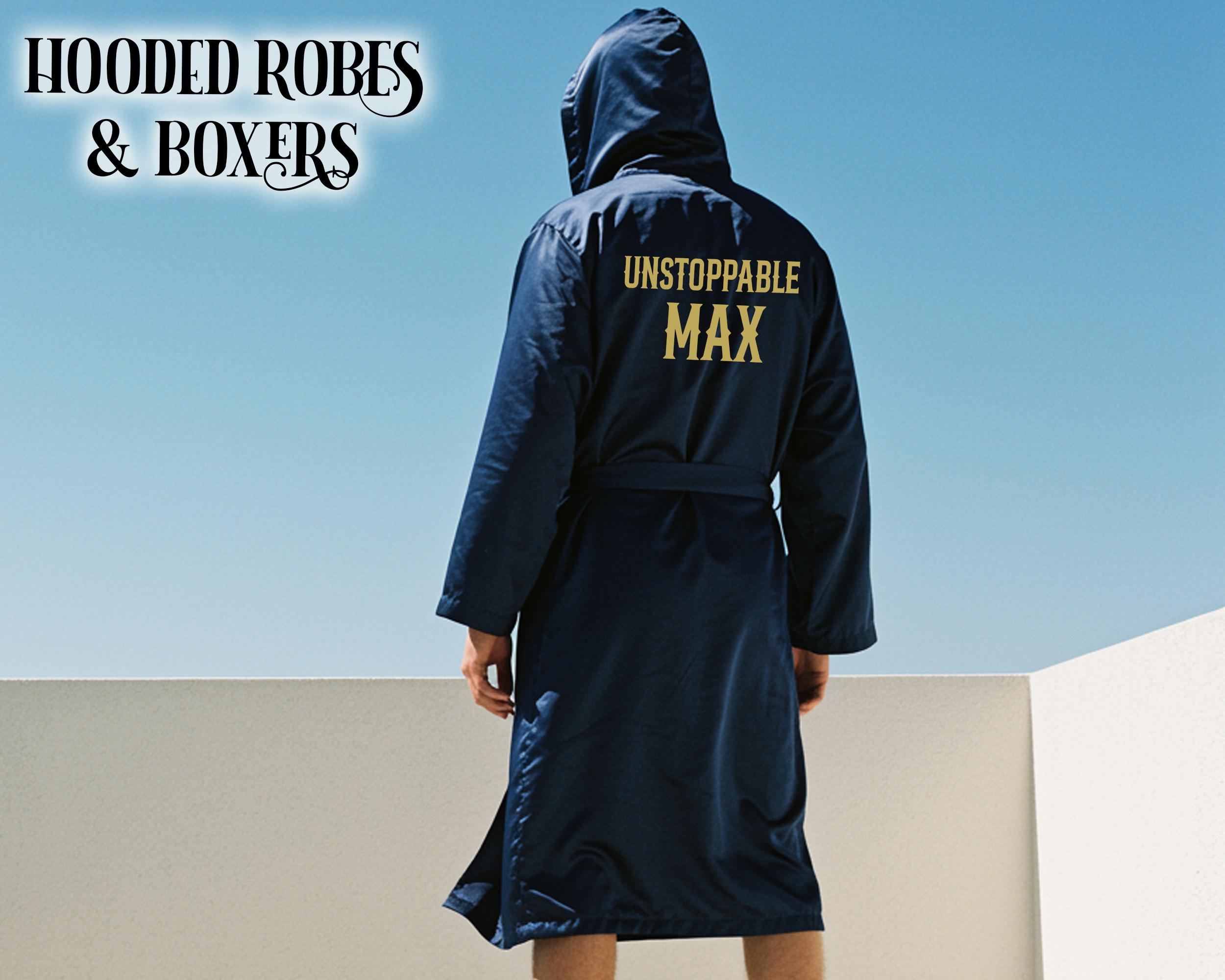 Personalized Men's Hooded Robes, Custom Hooded Satin Robes With Boxer ...