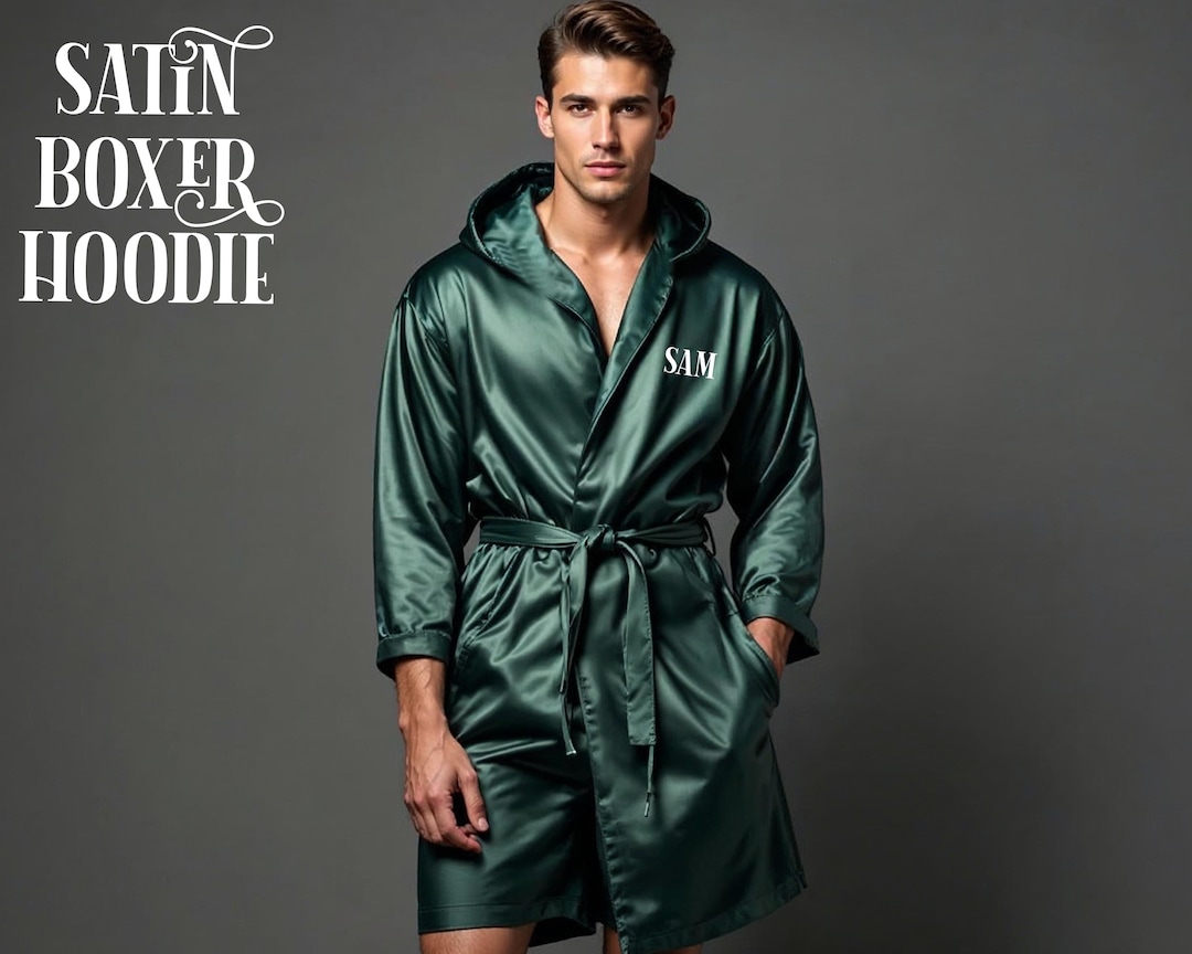 Hooded Satin Robes With Boxer, Personalized Men's Robes, Groomsmen ...