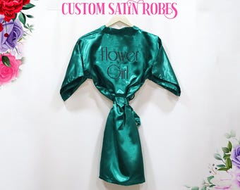 Kindergewaad Kimono-gewaden Bloemenmeisje satijnen badjas bruidsgewaad Gepersonaliseerde badjas bruiden gewaden Aangepaste satijnen badjas bruidsmeisje cadeau verjaardag gewaden