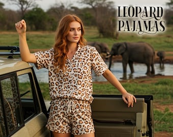 Personalized Satin Leopard Print Pajama Set Luxurious Pajama Set Leopard Print Satin Pjs Customized Animal Print Pajama Bridesmaid Gifts