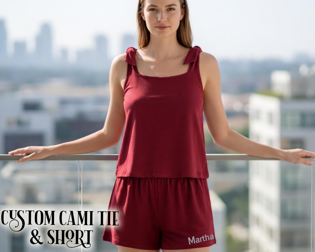 Personalized Cami Tie Knot and Shorts Rayon Pj Sets Bridesmaids Gifts ...