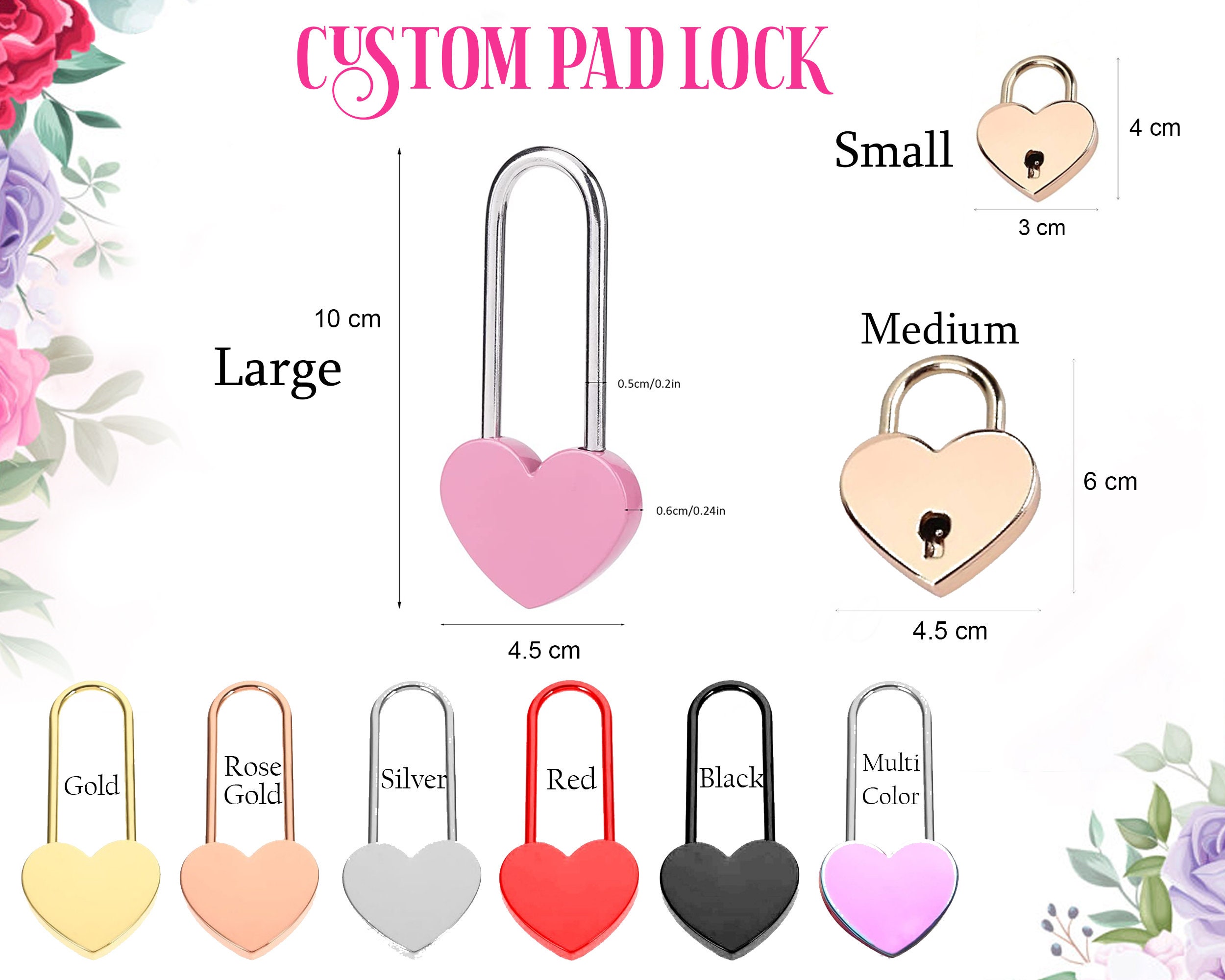 Padlock With Key, Heart Shape Padlock, Personalized Engraved Padlock ...