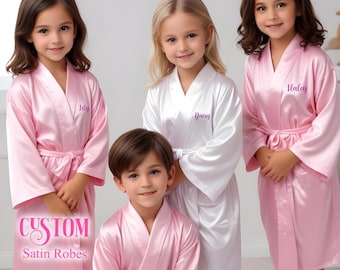 Custom Kids Robe Set of 4,5,6,7,8,9,10,11,12 Custom Robes Kimono Robes Bridal Robe Bridesmaid Gift Hen Party Robe Birthday Robes Satin Robes