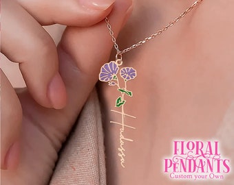 Birth Flower Necklace with Name | Personalized  Floral Jewelry |Custom Name Necklace | Custom Flower Name Necklace Gift | Valentines Gift