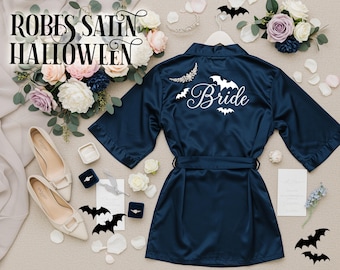 Custom Design Halloween Theme Robe Gothic Satin Bride & Bridesmaid Robes Custom Halloween Robes Wedding Party Robes Bachelorette Gift