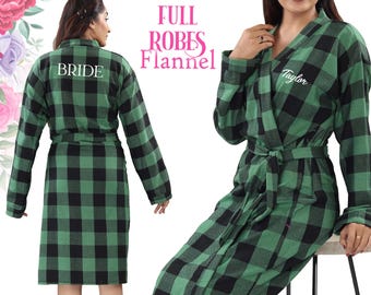 Wedding Flannel Robes, Customized Long Flannel Robe, Long Buffalo Plaid Robes, Bridal Party Flannel, Bridesmaid Flannel Robe, Christmas Gift