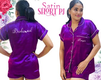 Personalized Pajamas Set Bridesmaid Pajamas Short Set Bride Squad Bridesmaid proposal Customized Pyjamas Custom Satin Pajama Set Wedding