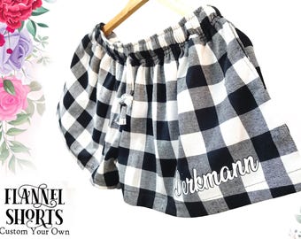 Custom Flannel Plaid Shorts | Bridesmaid Flannel Pajama Shorts | Bridal Plaid Shorts | Women Flannel Running Short | Gift for Her