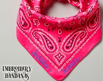 Embroidered Name Bandana, Custom Cotton Name Bandanas, Bridesmaid Accessories, Personalized Paisley Style Bandana, Classic Print Bandana