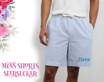 Seersucker Shorts for Men Personalized Name Shorts Seersucker Cotton Shorts Custom Bottom Men's Shorts Summer Simple Shorts sleep shorts