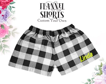 Custom Flannel Plaid Shorts | Bridesmaid Flannel Pajama Shorts | Bridal Plaid Shorts | Women Flannel Running Short | Gift for Her