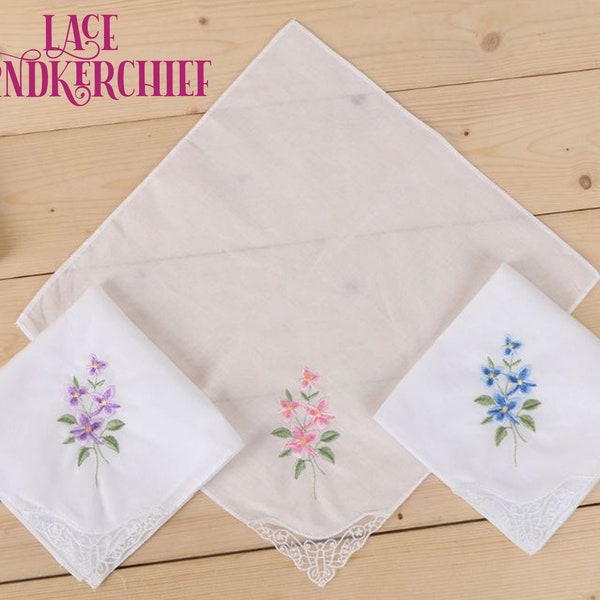 Custom Lace Embroidery Hanky,Bridesmaid Handkerchiefs,Personalized Handkerchiefs,Floral Hanky,Bridal Handkerchief,Wedding Handerchief