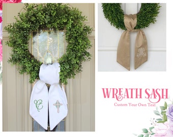Custom Embroidery Wreath Sash Holiday Home Front Door Decor Personalized Front Door Monogram Wreath Sash Wreath Vintage Vine Wedding Sash
