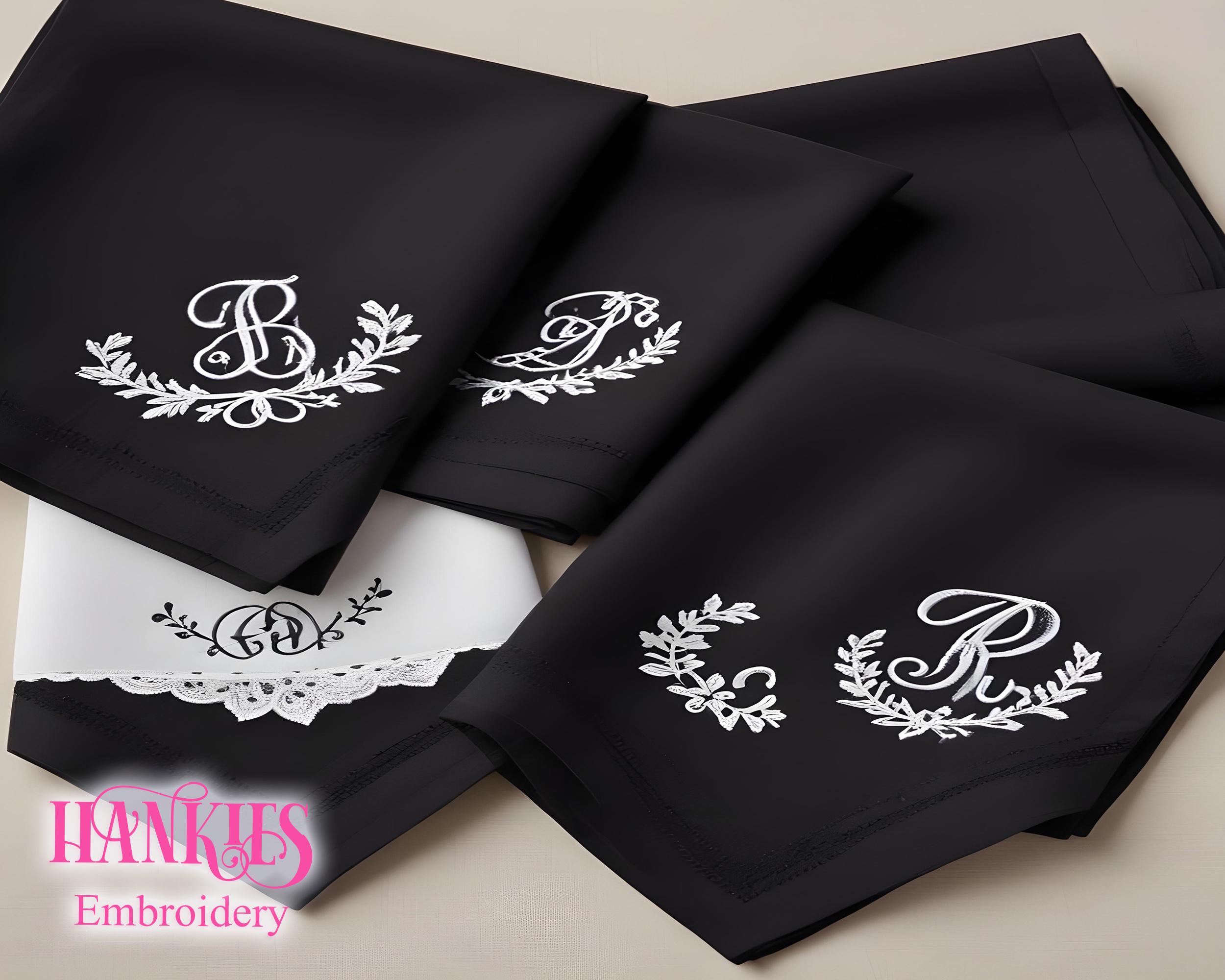 Custom Embroidery Handkerchiefs Personalized Handkerchiefs Custom Handkerchief Bridal Handkerchief Your Design Hanky Groomsmen Black Hanky