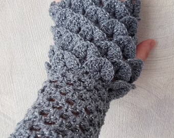 Crochet dragon scale fingerless gloves, crocodile stitch mittens, perfect handmade gift, women accessories