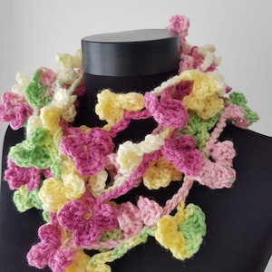 Colorful Crocheted Scarf, Flower crochet, Crochet necklace, a Joyful and Stylish Accessory,  Spring handmade gift idea