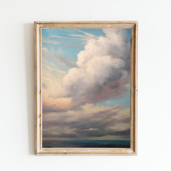 Cloudy Sky Painting Prints, Landscape Vintage Wall Art Print, Printable, Digital Download, Downloadable