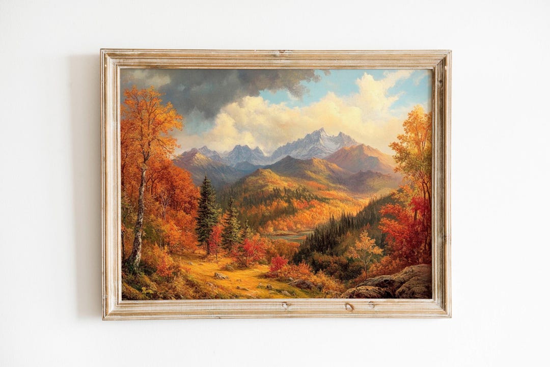 Fall Forest Landscape Print, Vintage Rustic Moody Autumn Wall Art ...